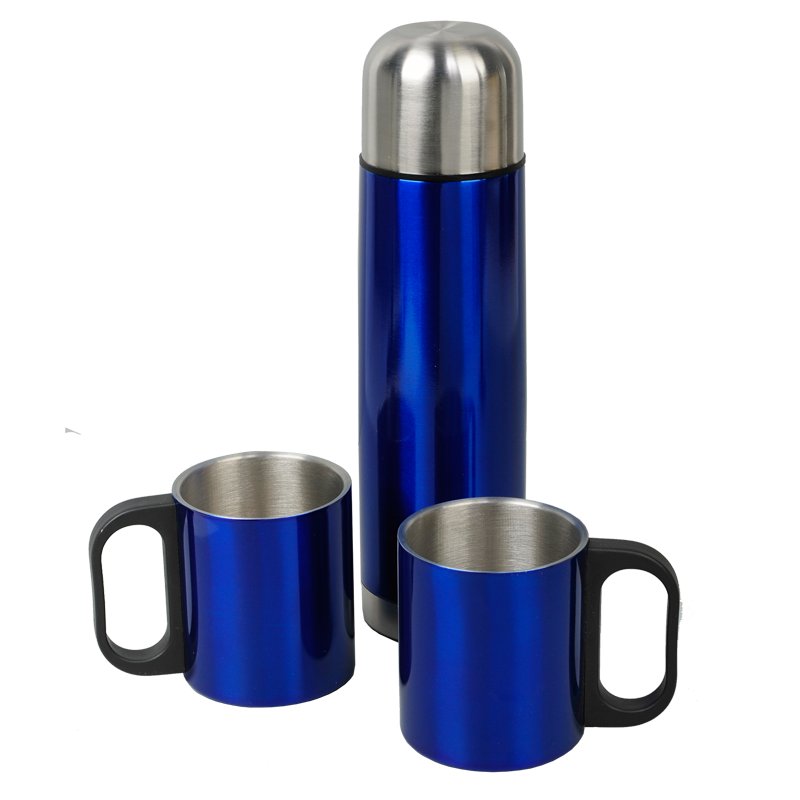 480 ml Picnic vacuum flask & mugs set, blue/silver photo