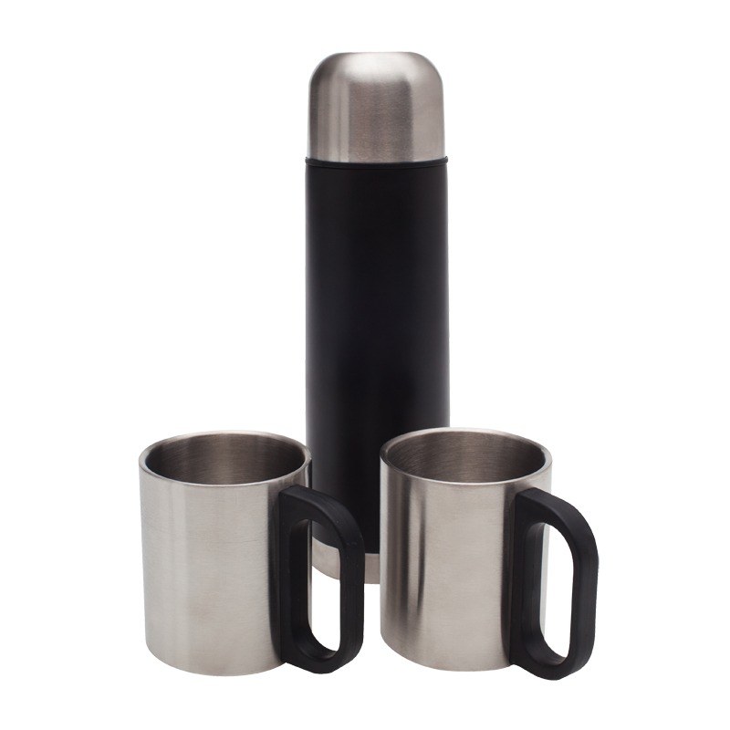 480 ml Picnic Mate vacuum flask & mugs set, black/silver photo